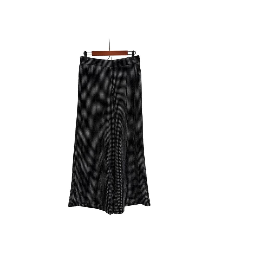 Adrianna Papell Flowy Crepe High Waist Palazzo Pants Black Polka Dot Size Small